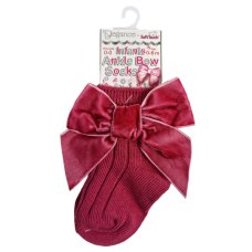 S126-DP: Dusty Pink Ankle Socks w/Velvet Bow (0-24 Months)